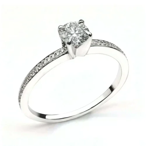 Inel logodna Side-Stone din Aur Alb 18k cu Diamant IL123