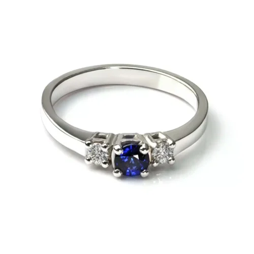 Inel ThreeStone cu Safir Rotund si Diamante IL120