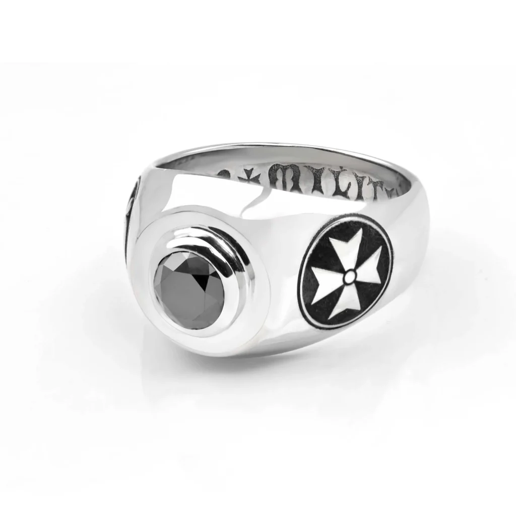 Inel Aur Masonic cu Diamant Negru