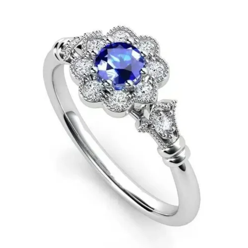 Inel de logodna cu Safir si anturaj diamante