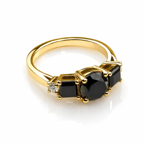 Inel din Aur GALBEN cu Diamante Negre IL211