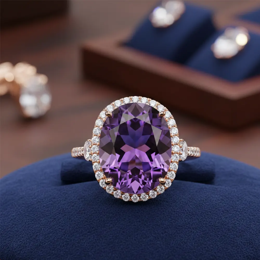 inel aur roz cu ametist diamondstone