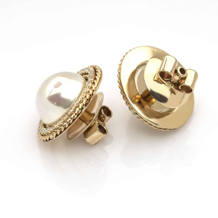 Cercei Aur cu Perle si Diamante Rotunde CT058 - imagine 3
