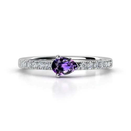 Inel AUR ALB cu ametist si diamante naturale IL233