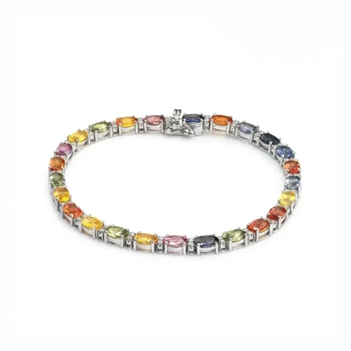 Bratara aur alb tennis cu safire colorate BT022