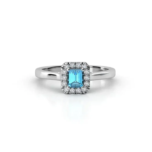 Inel Aur alb Blue Topaz cu Diamante IL244