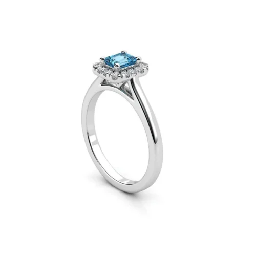 Inel Aur Blue Topaz cu Diamante