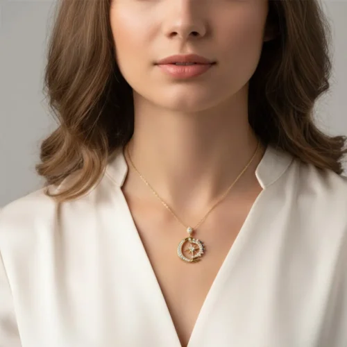 Pandantiv cu soare si luna cu diamantee