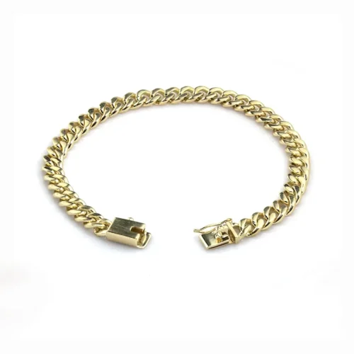 Brățară din Aur Galben 14K Stil Cuban - Zale Plate 7mm - BT025