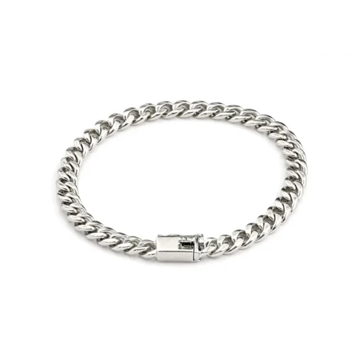 Brățară din Aur alb14K Stil Cuban - Zale Plate 7mm