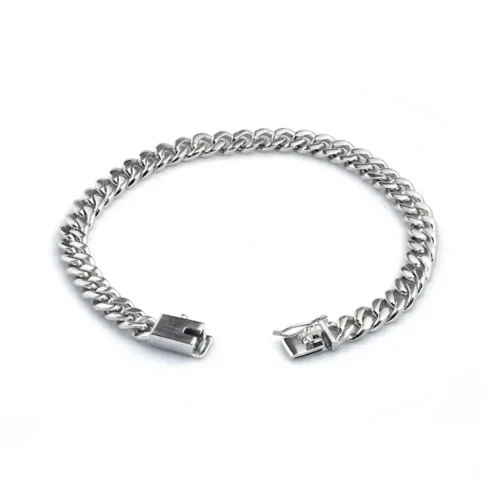 Brățară din Aur alb14K Stil Cuban - Zale Plate 7mm - BT025