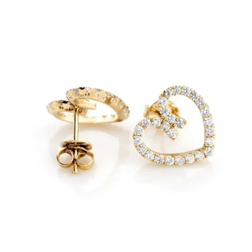 Cercei inimioare din aur galben cu diamante de 1.0ct