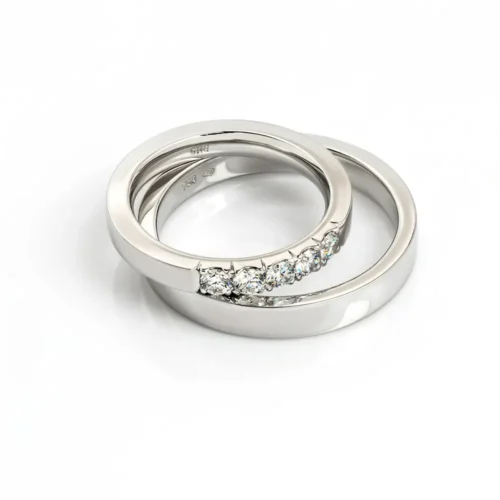 Verighete Aur alb 14K cu 5 Diamante 0.30ct -