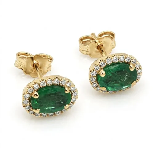 Cercei din aur GALBEN de 18K cu smaralde ovale și diamante- CT072