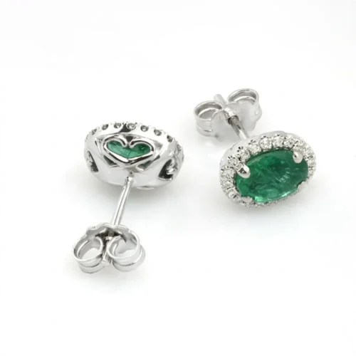 Cercei din aur alb cu smaralde ovale și diamante- CT072