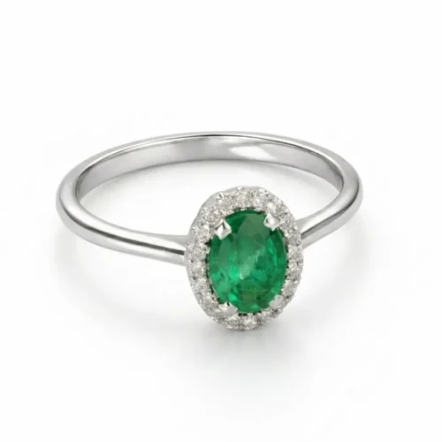 Inel din Aur Alb cu Smarald Natural Oval și Diamante - Diamond Stone IL262