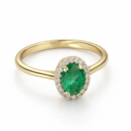 Inel din Aur Alb cu Smarald Natural Oval și Diamante - Diamond Stone IL262