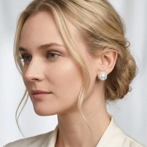 Cercei din aur alb cu diamante de 0.50ct si perle de cultura CT070