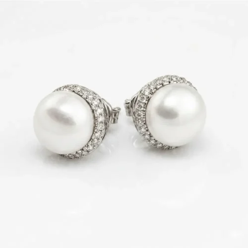 Cercei din aur alb cu diamante de 0,50ct si perle de cultura CT070