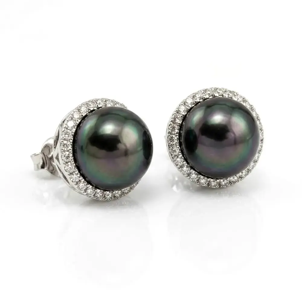 Cercei aur cu perle negre de cultura si diamante 0.50ct-CF005