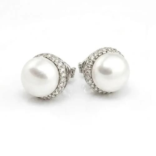 Cercei din aur alb cu diamante de 0.50ct si perle de cultura CT070