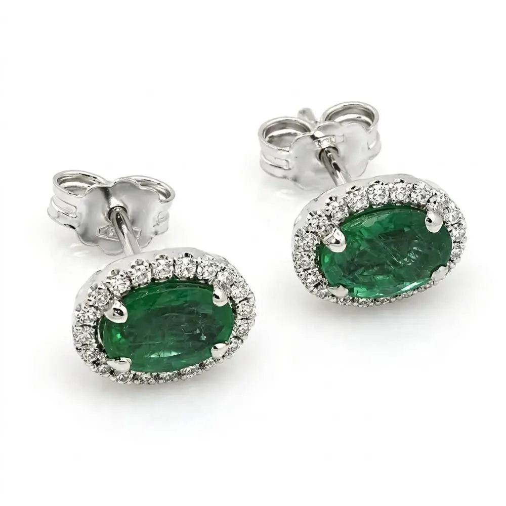 Cercei din aur alb de 18K cu smaralde ovale și diamante- CT072 - imagine 3