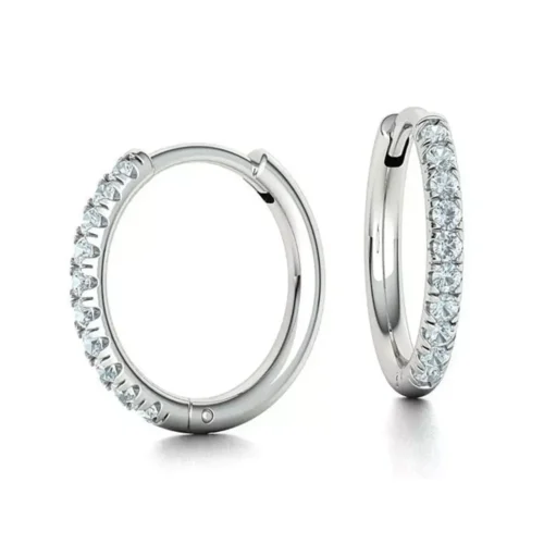Cercei Creole cu Diamante Aur ALB 14k